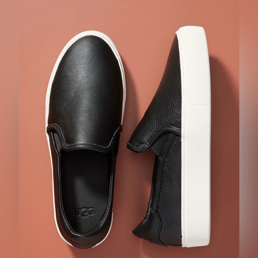 UGG “Jass” Leather Slip-On Sneakers. Women’s Size 7 1/2. Color: Black